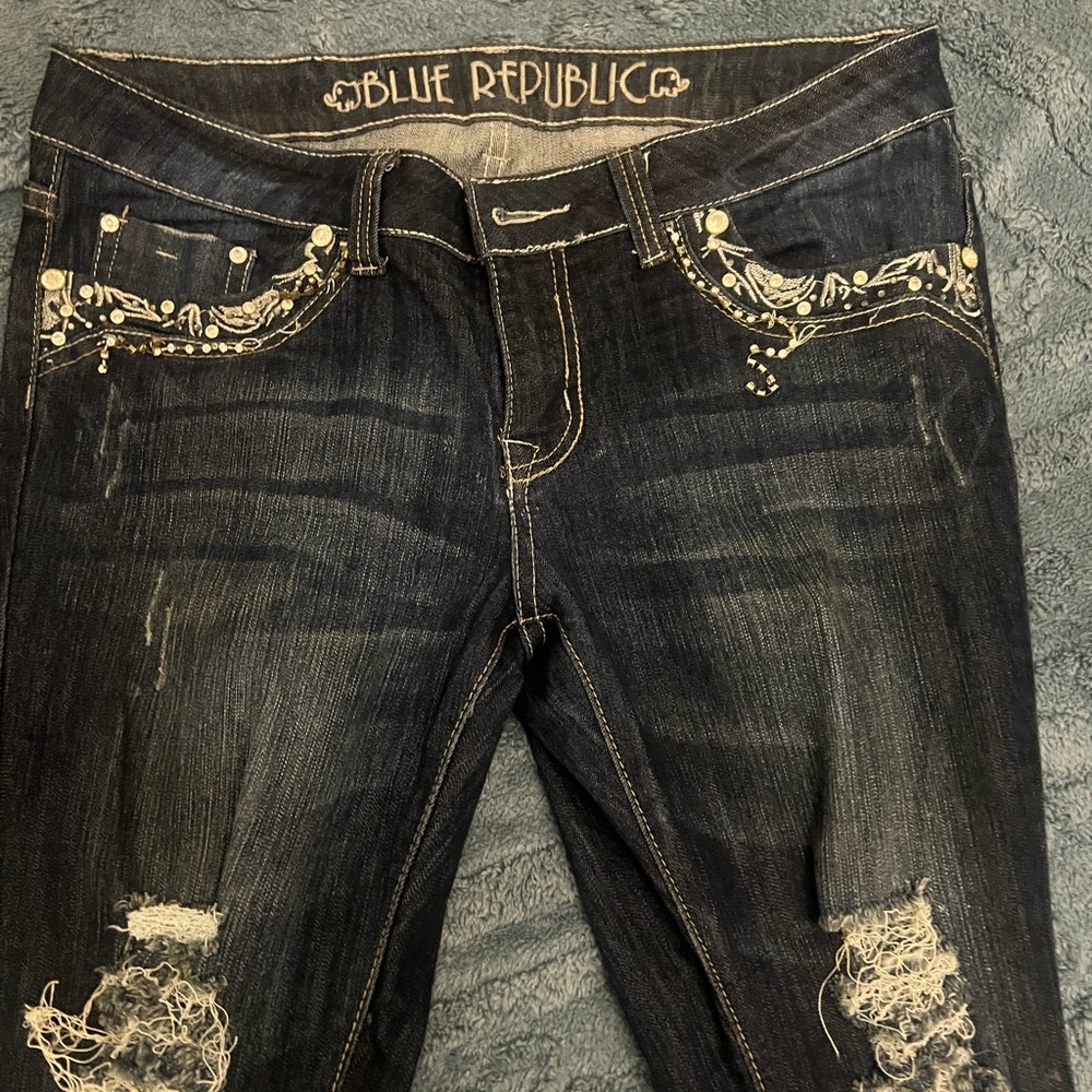 Blue Republic Women's Embellished Straight Leg Jeans - Black
